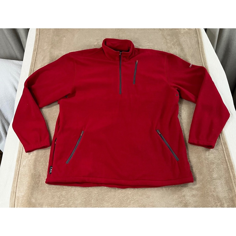 ScottEVest Micro fleece‎ Pullover Jacket Mens XL Red Quarter Zip Pocketed EUC